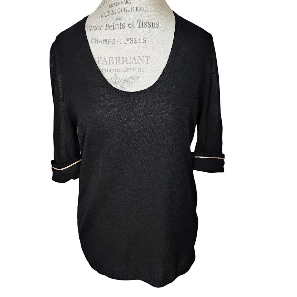 Burberry London Sweater Top Women XL Black Check Wool Blend Quiet Luxury Classic